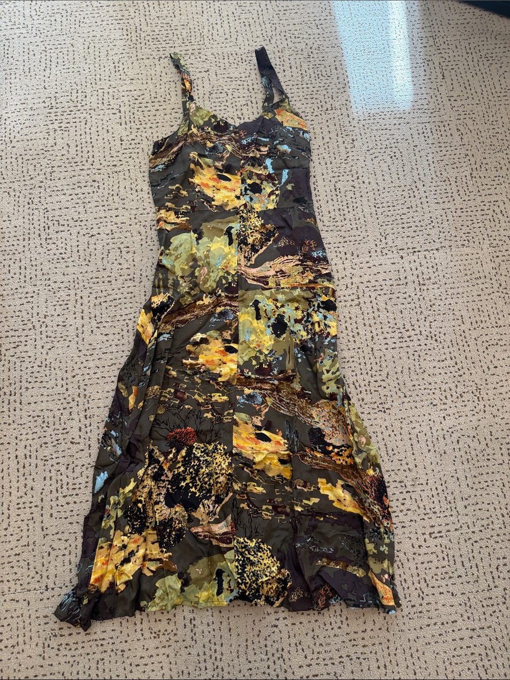 Wilfred Olive and Yellow Floral Slip Midi Dress